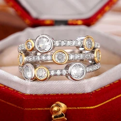 Huitan Vintage Two Tone Lady's Rings Anniversary Party Daily Wearable Luxury Cubic Zirconia Rings 2022 New Trend Women Jewelry