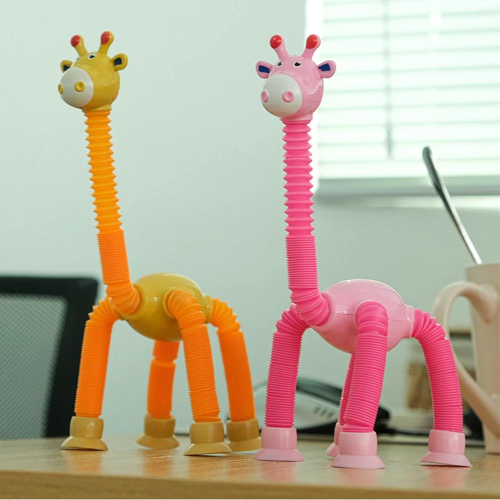 Children\'s Suction Cup Giraffe Toys Pop Tube Suction Cup Pipe Cups Telescopic Giraffe Children\'s Telescopic Tube Toys for Girls