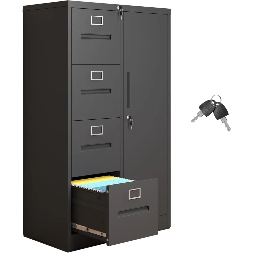 

4 Drawer File Cabinet with 1 Door,Metal Storage Locker Cabinets for Employees,Home Office Filing Cabinets for Legal/Letter Size