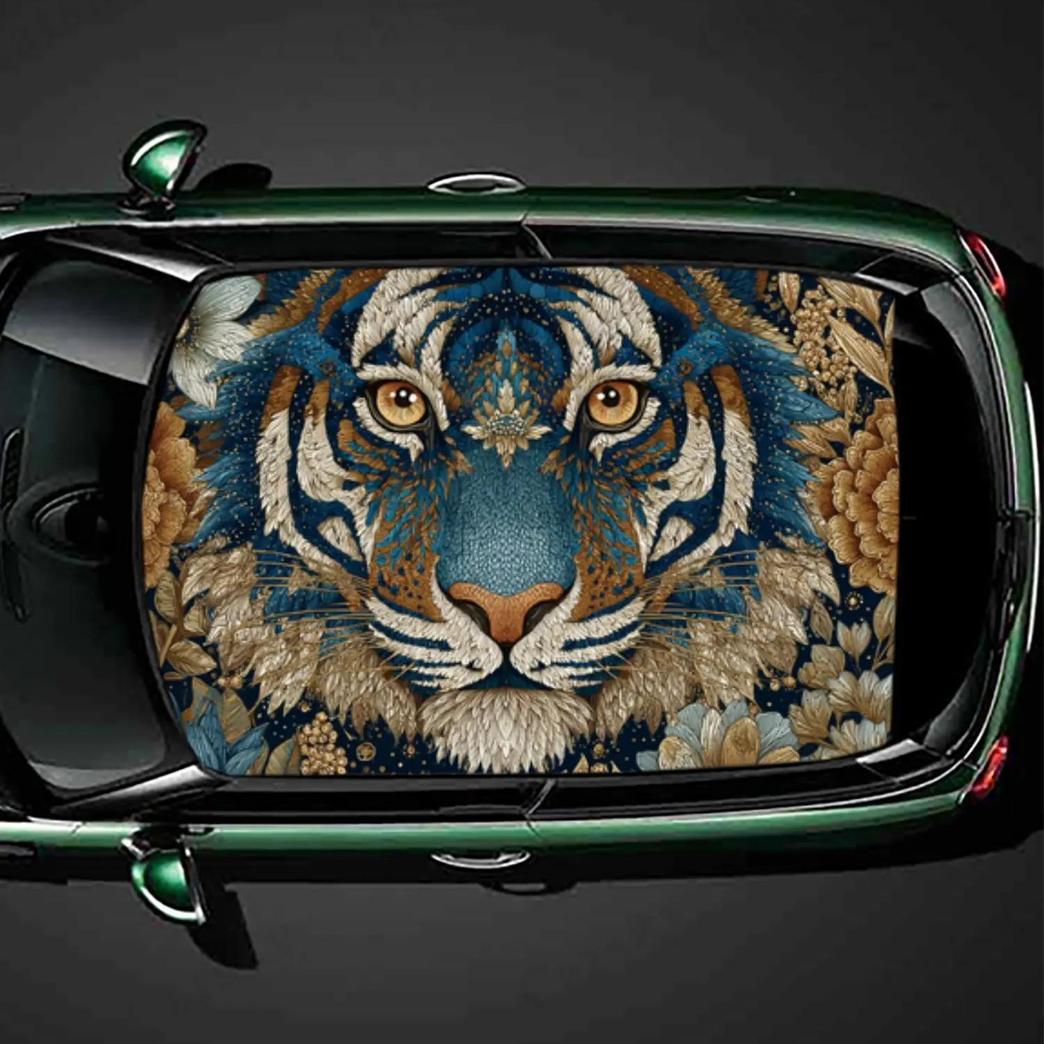

Eye - Catching Artistic Tiger Car Roof Vinyl Wraps Sticker, Auto Decal, Artistic Vehicle Decoration, Self-adhesive Waterproof Ca