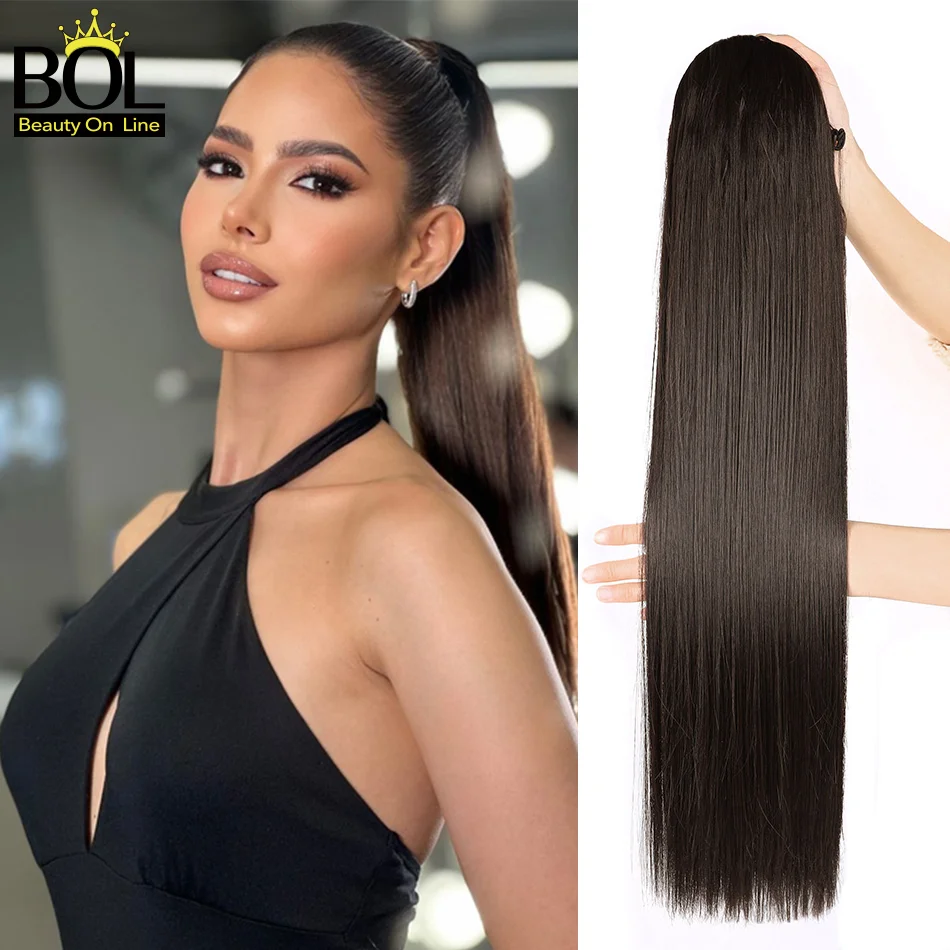 

BOL Synthetic Straight Drawstring Ponytail Extensions 30inch Long Bone Brown Straight Ponytail Clip in Hairpieces for Women