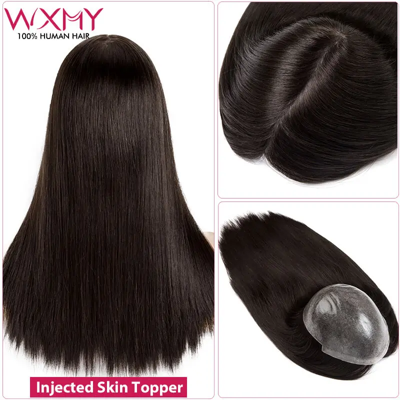 Injected Knotless Skin Topper For Women Long Straight Hair Topper 100% Chinese Culticle Remy Human Hair Wigs For Woman Hairpiece