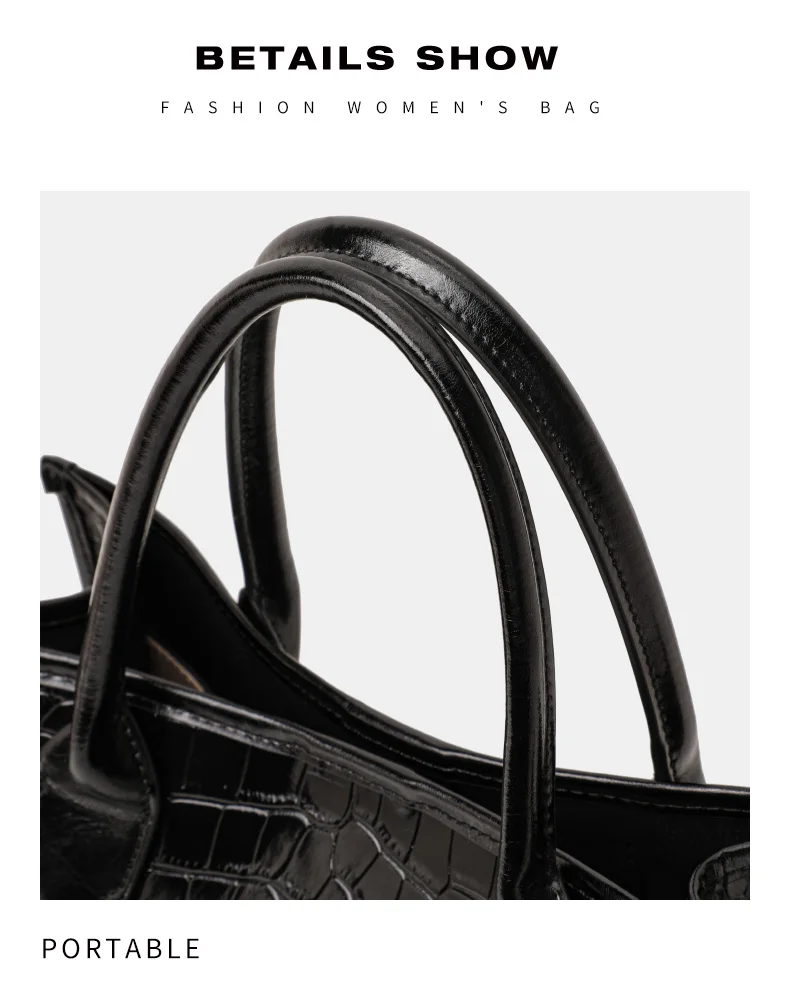 Damen-Ledertasche mit Krokodilmuster, Henkeltasche mit Reißverschluss vorne, Umhängetasche für die Arbeit – Detail 14