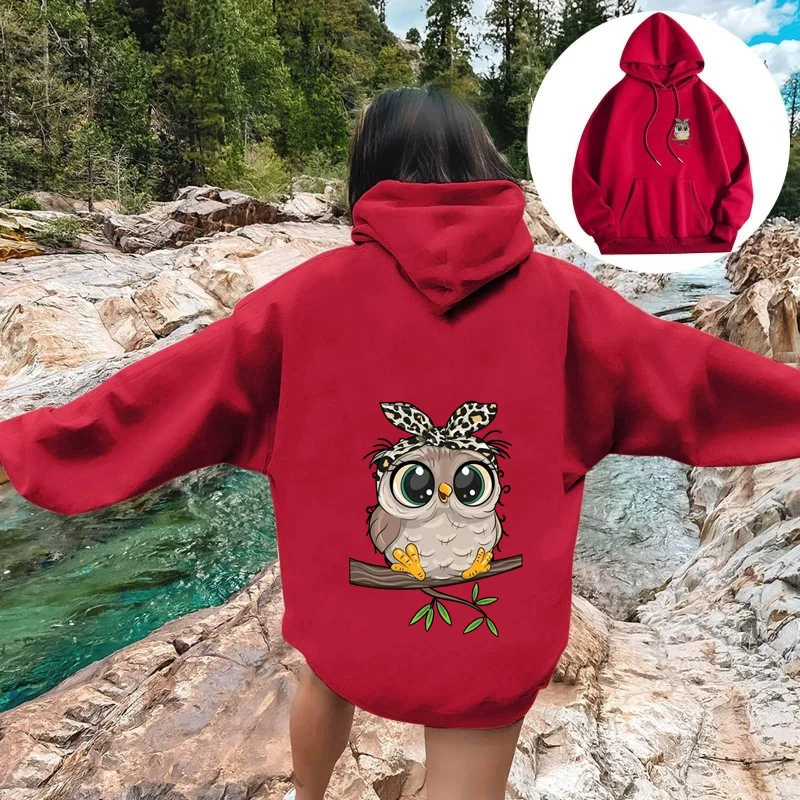 Women's fashion cute cartoon street sportswear Korean round neck long sleeved oversized hooded sweatshirt