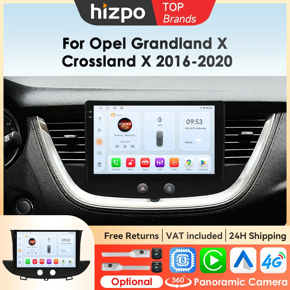 Hizpo Android 14 per Opel Grandland X Crossland X 2016-2020, Autoradio con Carplay Wireless, Lettore Multimediale, Stereo, Navigazione GPS, RDS, DSP