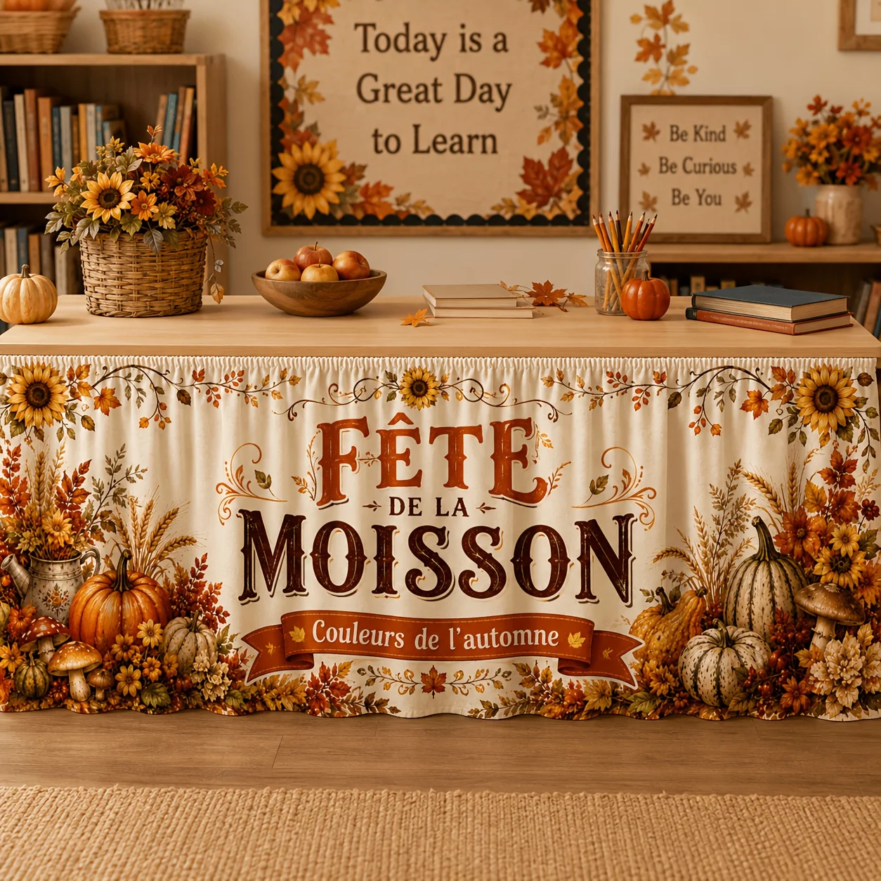 1 piece autumn sunflower pumpkin harvest classroom decorative table skirt