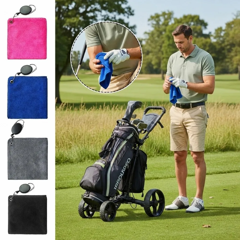 Durable Microfiber Golf Towel Absorbent Quick Drying Golf Cleaning Cloth with Retractable Hook Golf Wipe Cloth Golf Supplies