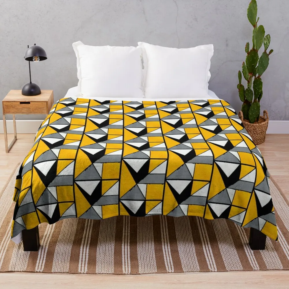 

Yellow Gray Black White Geometric Abstract Acrylic Painting Throw Blanket Decorative Beds Plaid Blankets