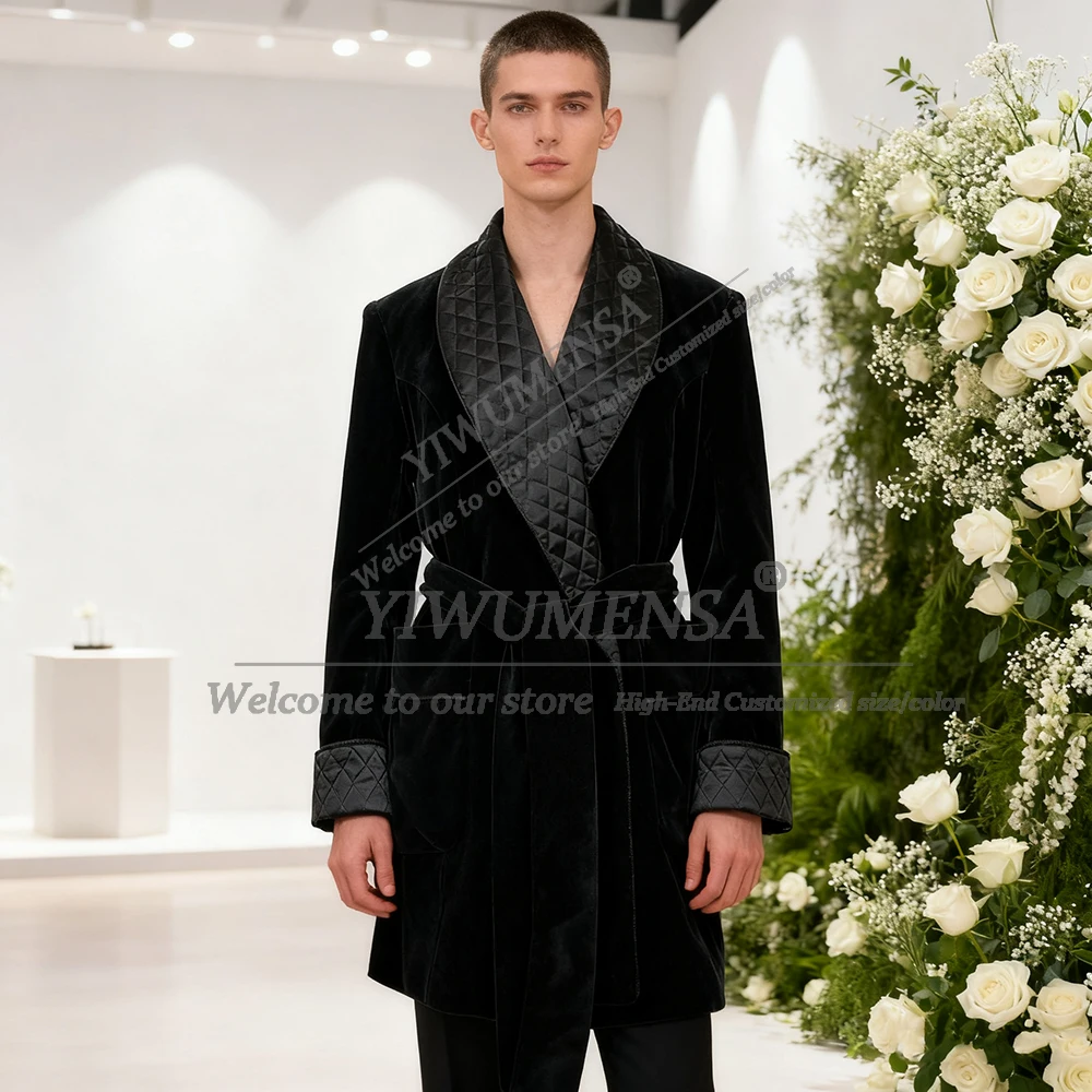 

Деловой костюм для курения, куртки для мужчин, уникальный дизайн, пиджаки для ужина, наряды, длинное бархатное пальто по индивидуальному заказу, длинные смокинги для жениха