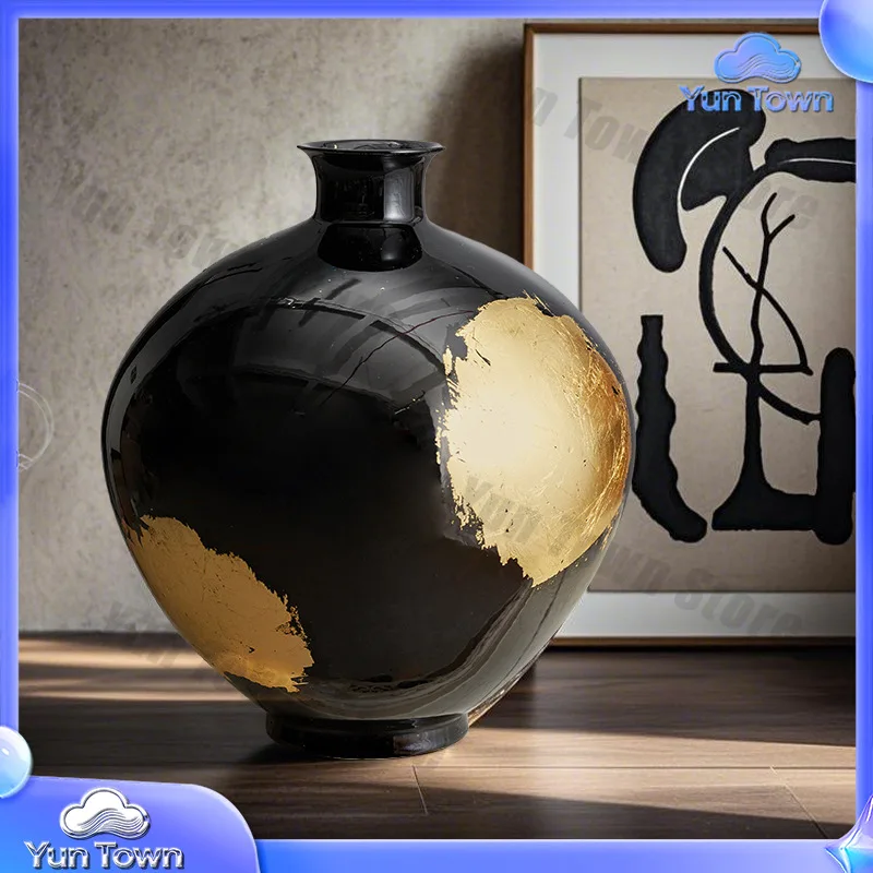 New Chinese style gold-dyed ink ceramic flower utensils ornament flower arrangement soft matching design vase desktop