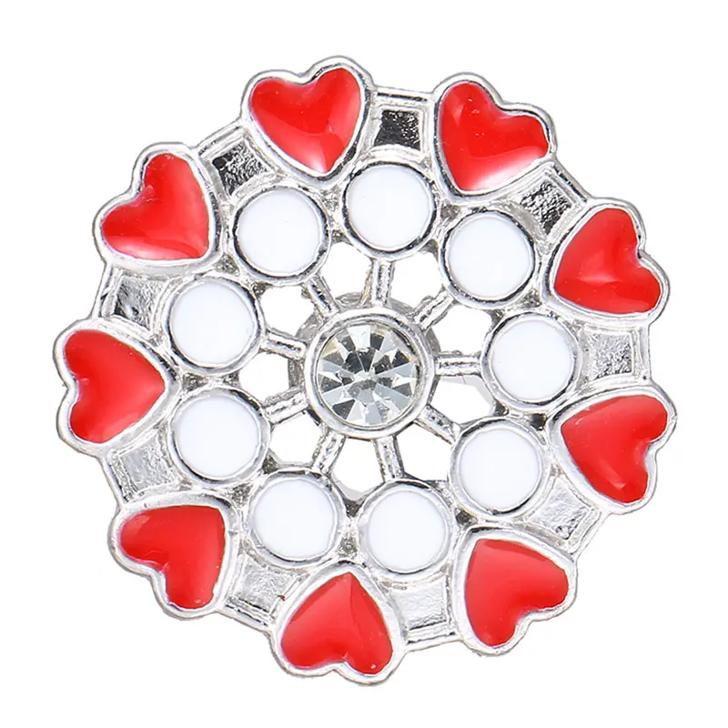 New Beauty Colorful Rhinestone Flowers heart leaves Round 18MM snap buttons fit DIY snap bracelet jewelry wholesale