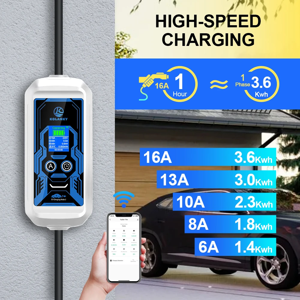 شاحن سيارات كهربائية 3.6KW 16A 1 المرحلة المحمولة Type2 التوصيل صندوق شحن سريع 3.5 متر كابل ضبط الحالي لمحطة شحن السيارات الكهربائية #4