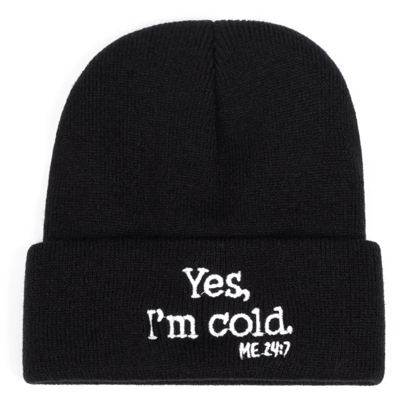 YES I'M COLD beanie men women Knitted hat embroidery Winter knit hat