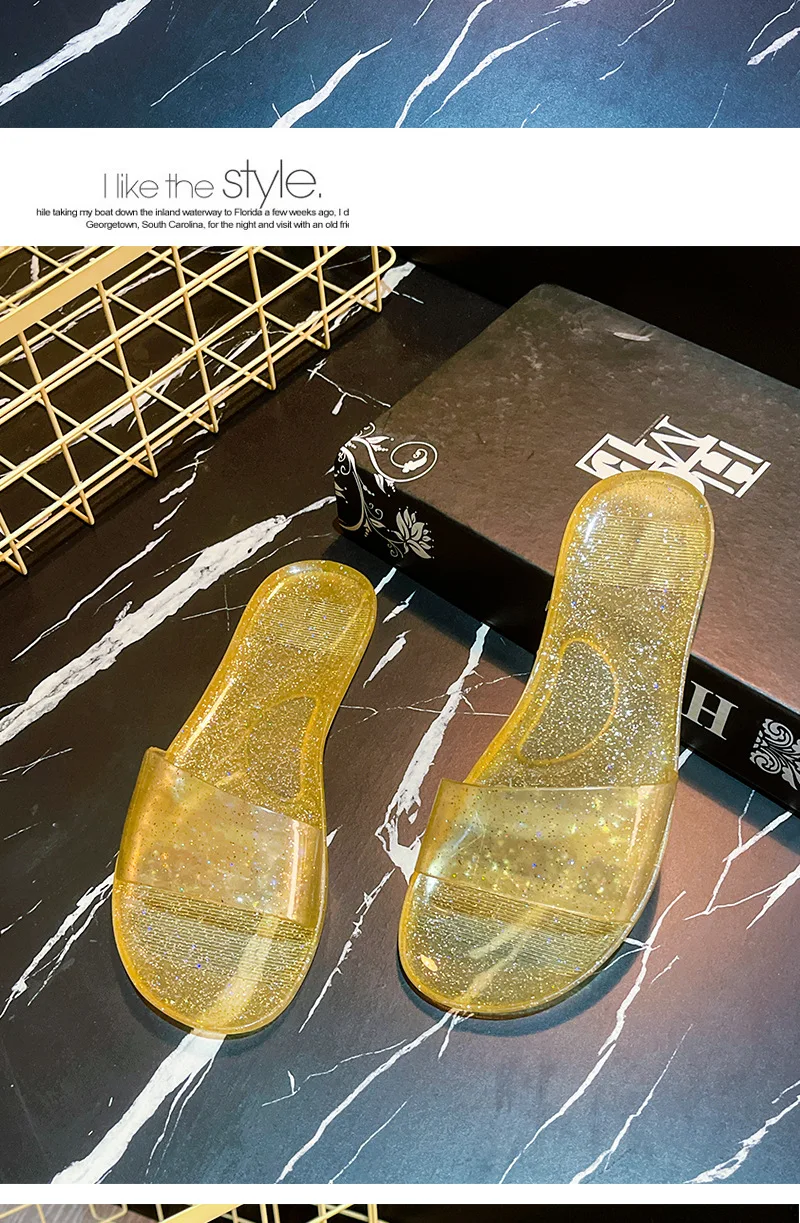 Damen-Flachsohlen-Pantoffeln 2026 Neu für Außenbereich, Bad, Zuhause, Universelle Kristall-Transparente Einfache Modische Sandalen – Detail 9