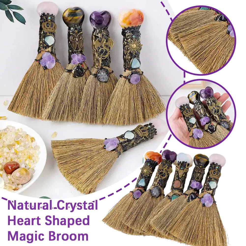 1 stücke zufällige natürliche Kristall herzförmige Mini Besen Blume Magie Halloween Hexen besen Zahn Amethyst Dekoration Ornamente w7a3