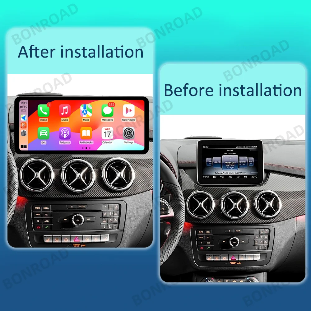 BONROAD 2400*900P 12.3 Touch Screen Car Multimedia Wireless CarPlay Android Auto Radio GPS For Mercedes Benz B Class W245 W246 Ultra Thin Mirrorlink Airplay Autolink Stereo Display GPS Navigation
