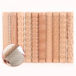Wooden Texture Rolling Pin Ceramic Pottery Art Embossed Rod Flower Pattern Mud Roll Roll Reliefs DIY Clay Craft Tool