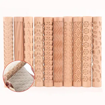 Rodillo de textura de madera para cerámica, varilla de cerámica con relieve artístico, patrón de flores, rodillo de barro, relieves, herramienta artesanal de arcilla DIY
