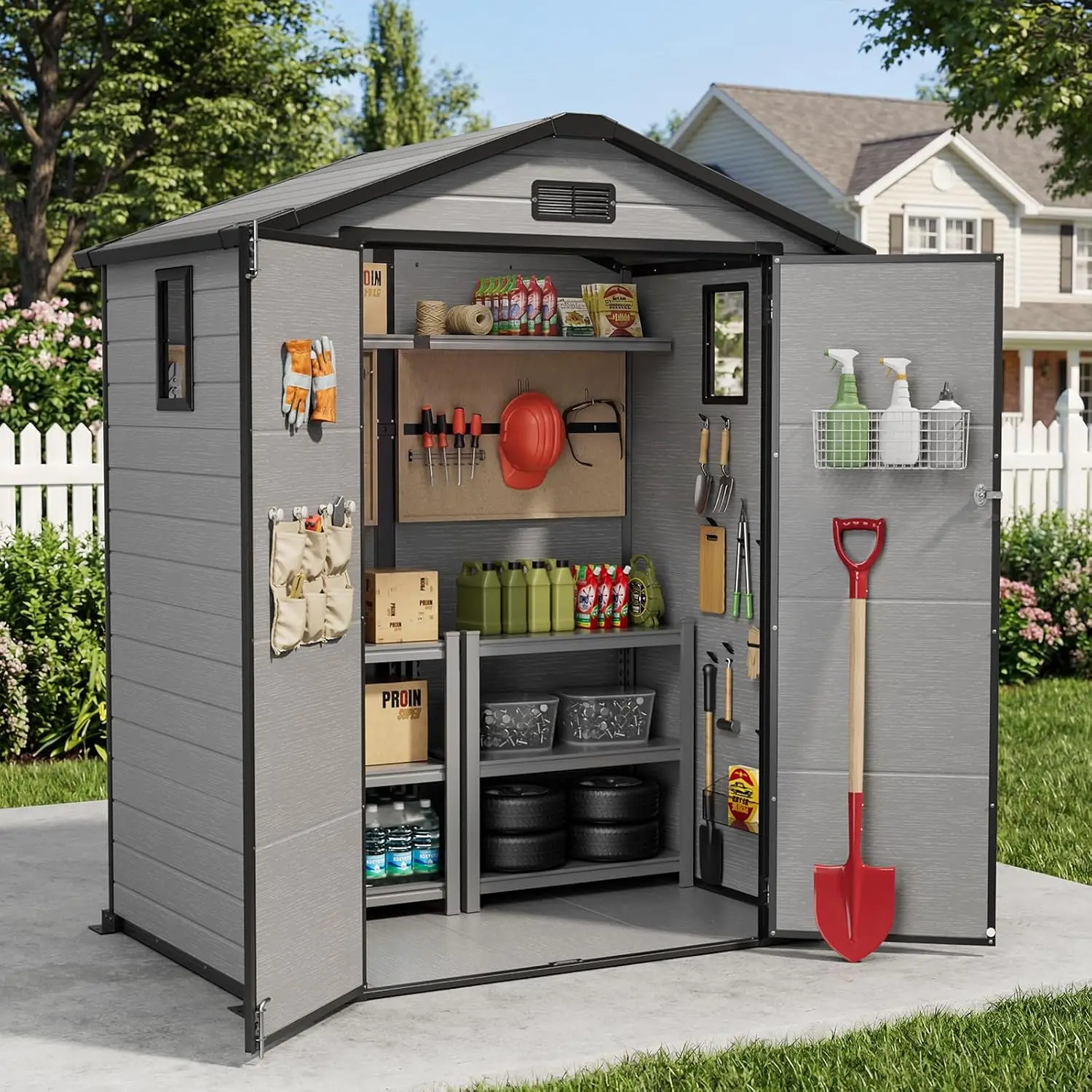 Backyard 6X4Ft Plastic Storage Shed Floor Included Drain Groove Feature