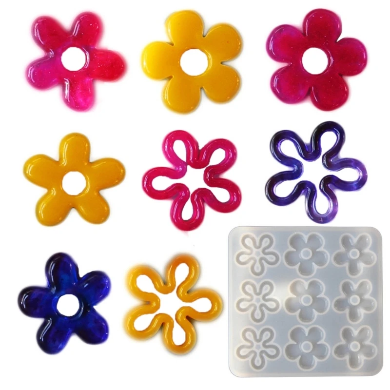 DIY Cute Hollow Flower Pendant Silicone Mold with Hole Women Necklace Keychain Earrings Charm Ornament Epoxy Resin Casting Mould