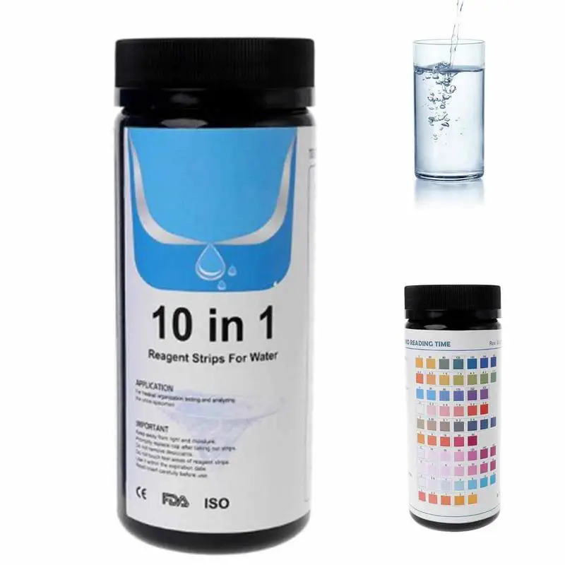 

100 Pcs Upgrade 10 IN 1 Drinking Water Test Strips, Water Quality Test For Well Water Tap Water Easy Quick Detect Hardness PH