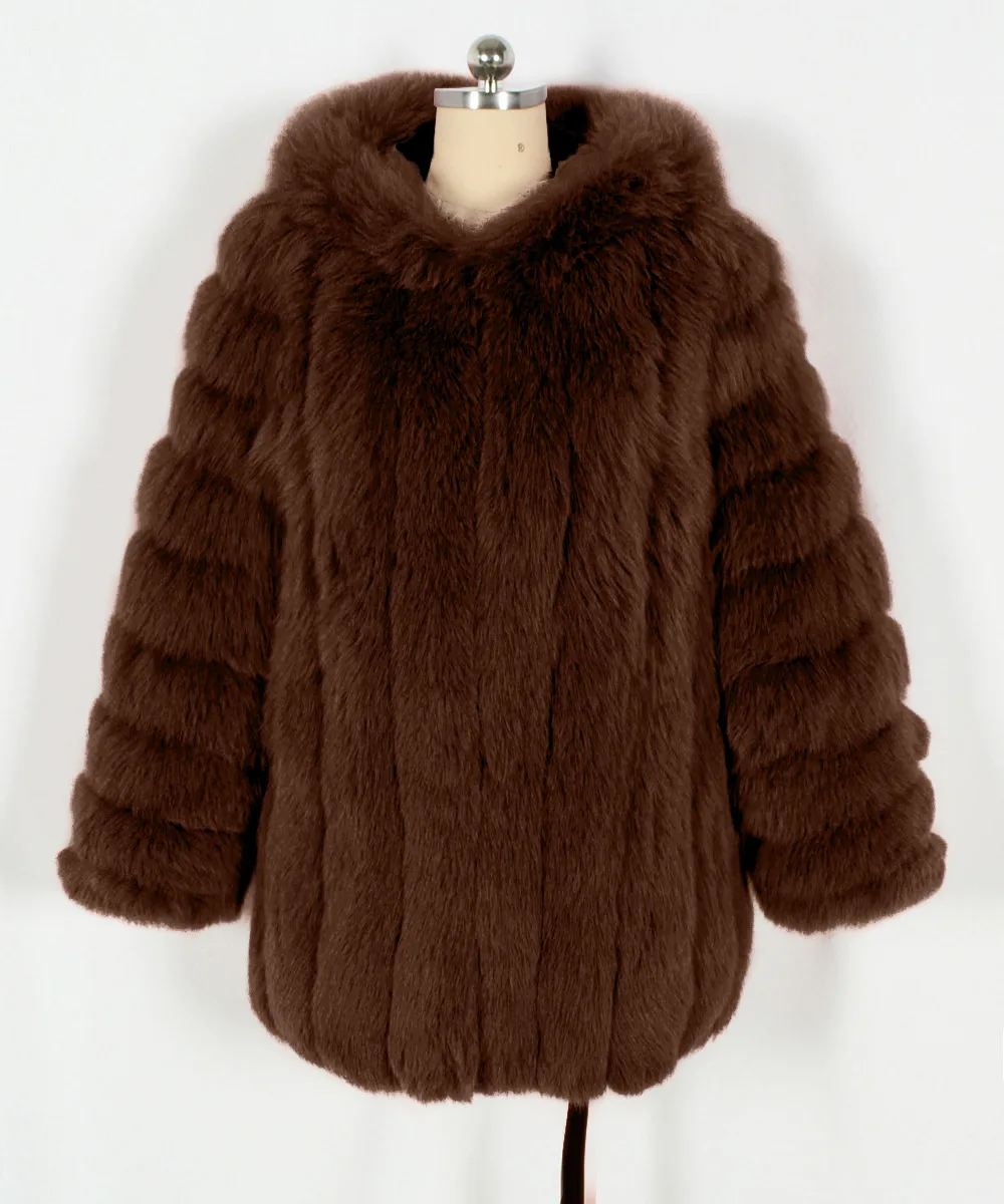 Faux Fox Fur Coat Women Solid Fur Jacket Long Sleeve Turn Down Collar Open Stitch Thick Warm Fur Loose Casual 2026 Autumn Winter