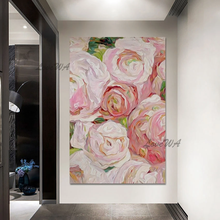 

Abstract African Paintings Unframed Pink Rose Wall Hand Drawing Modern Art Flowers Painting On Canvas Wholesale Of 3d Pictures