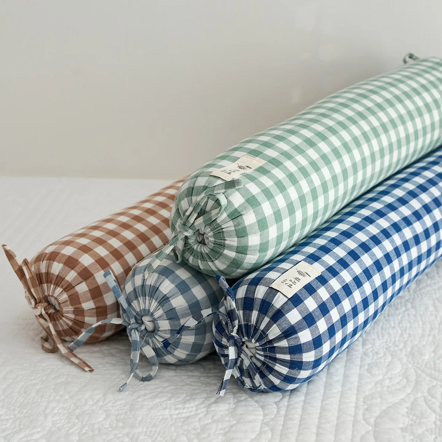 50x8cm Washable cotton buckwheat pillow candy shaped plaid pattern cylindrical pillow adult neck support cushion