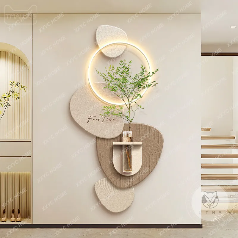 Cream Style Decorative Painting Stone Luck Corridor Hanging Painting Hydroponic Green Plant Entryway Opposite Door Wall