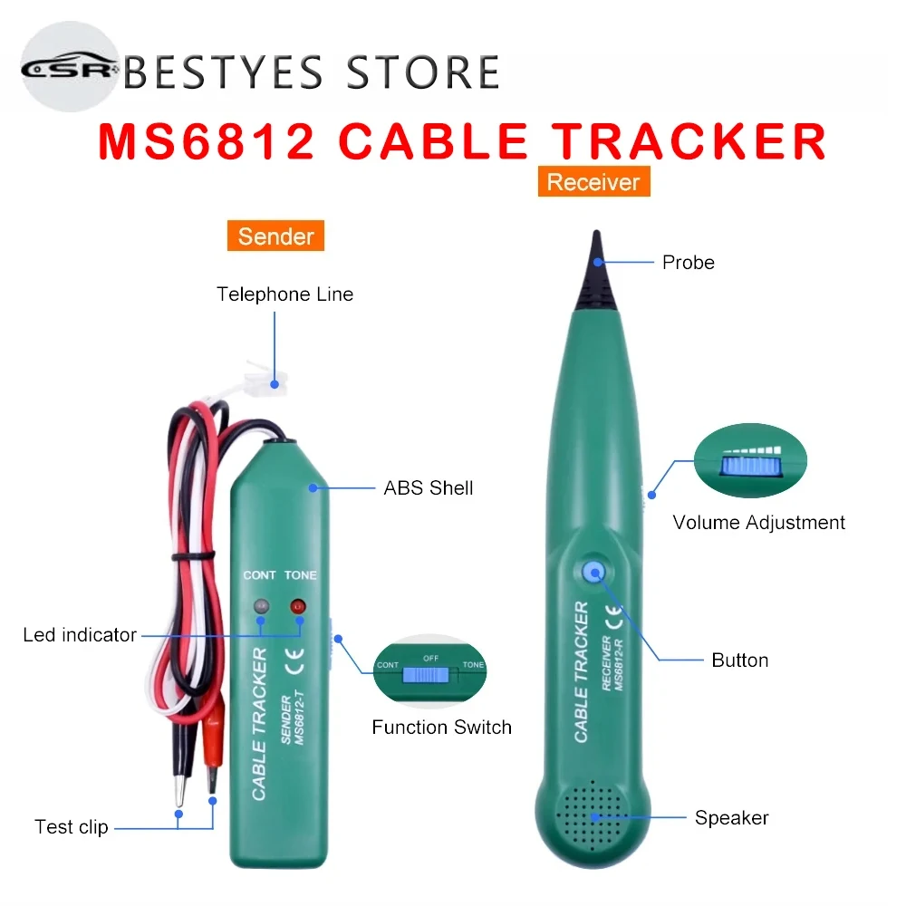 MS6812 Cable Tracker Tester Network Line Detector Thread Checker Wire Tracer Breakpoint Location Diagnose Multi-function