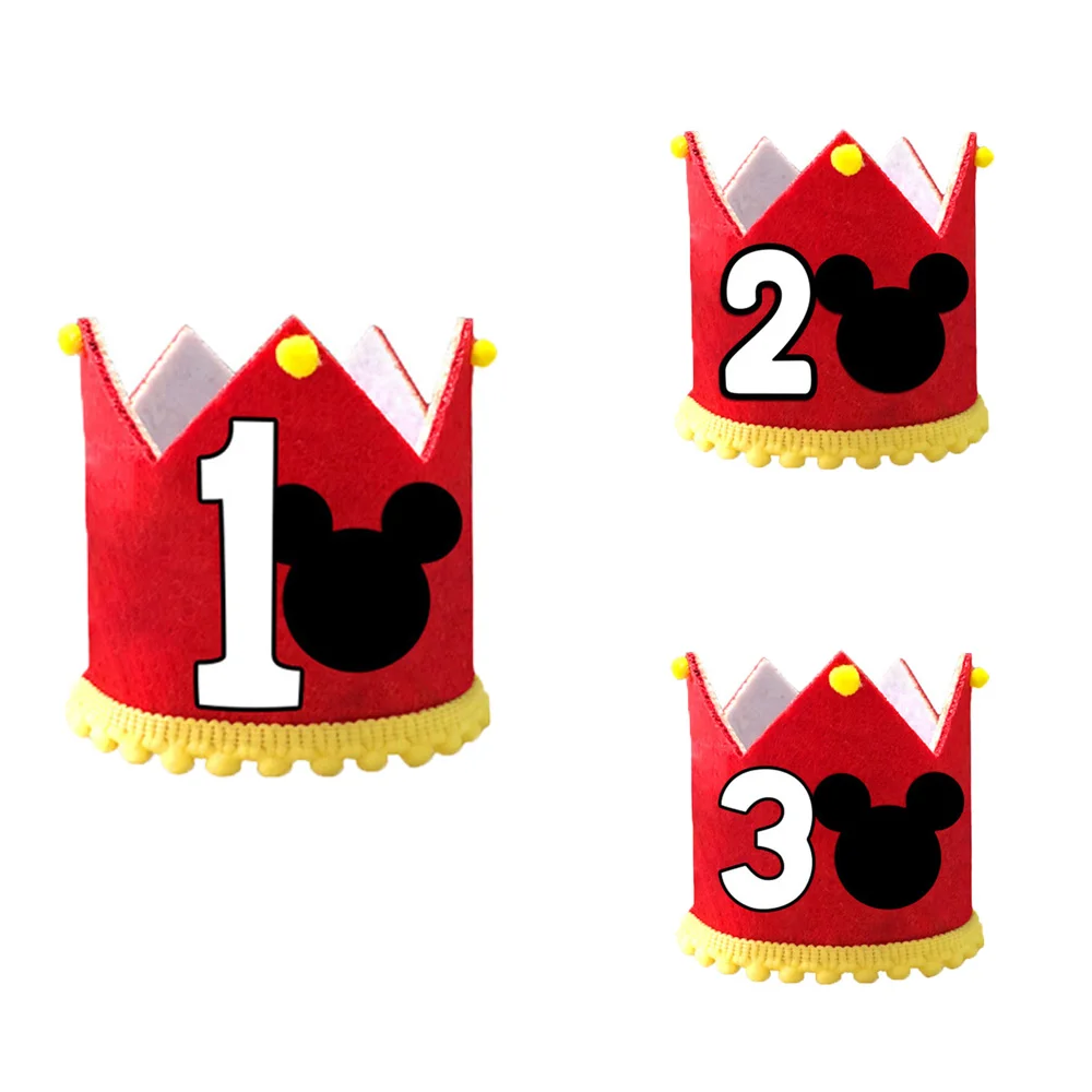 123Years Old Birthday Hat Baby Shower Decorative Headband Mickey Minnie Party Crown Hat Gold Red Black Birthday Crown Party Hat