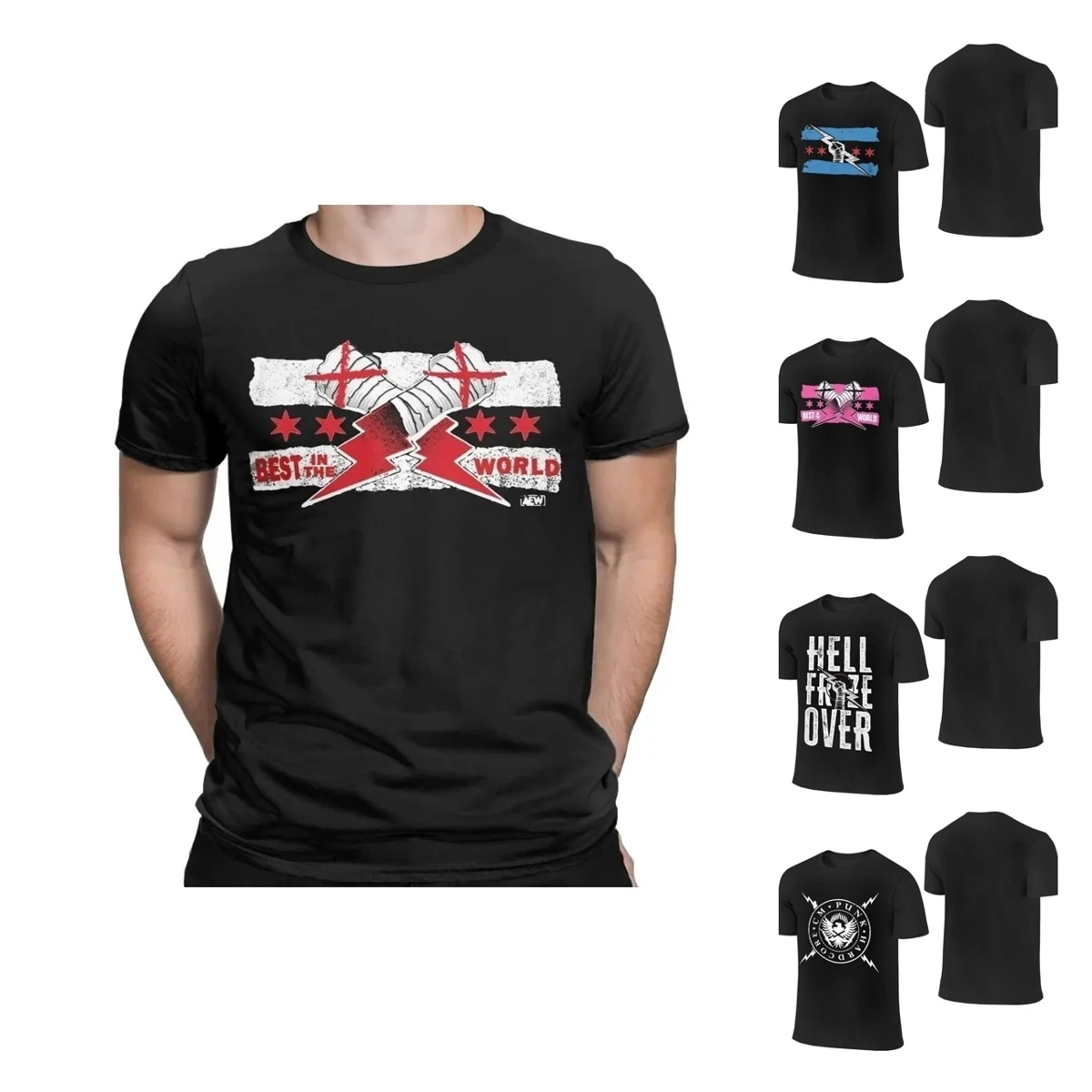 Men Cm Punk Aew Best In The World T Shirts 100% Cotton Clothes Novelty Short Sleeve Crew Neck Tees Original T-Shirts