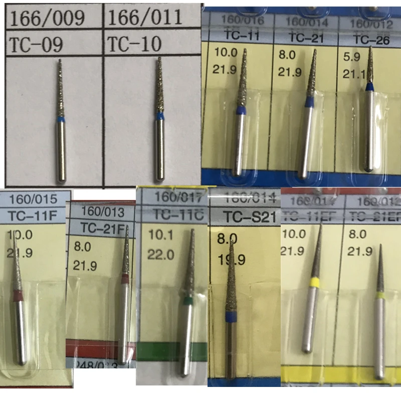 10 x 10pcs/pack Dental Diamond Bur Drills TC Series for High Speed Handpiece Dentistry Tools TC-11 21 26 S21 11F 21F 11EF