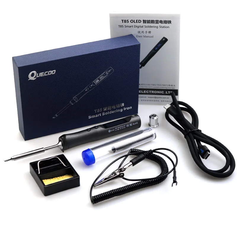 

QUECOO T85 Smart Portable Electric Soldering Iron PD/DC 65W With TS101 Iron Tip Fast Heat Soldering Iron Station Kit