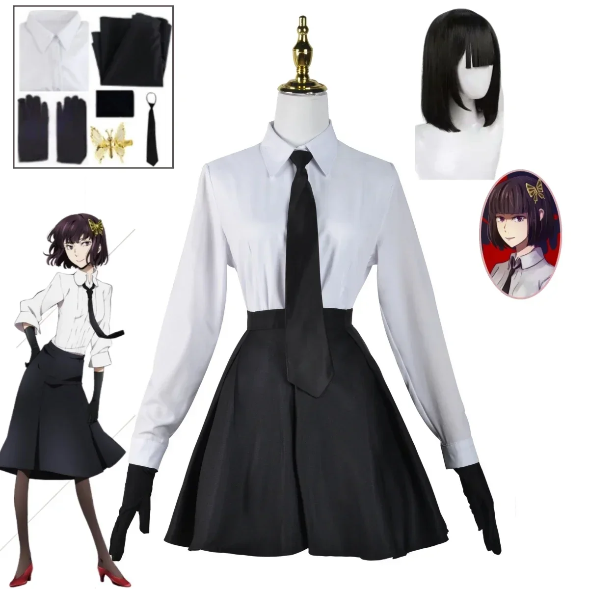 

Anime Bungo Stray Dogs Akiko Yosano Kostum Cosplay Kostum Shirt Short Skirt School Uniform Set Women's Halloween Party Clothing