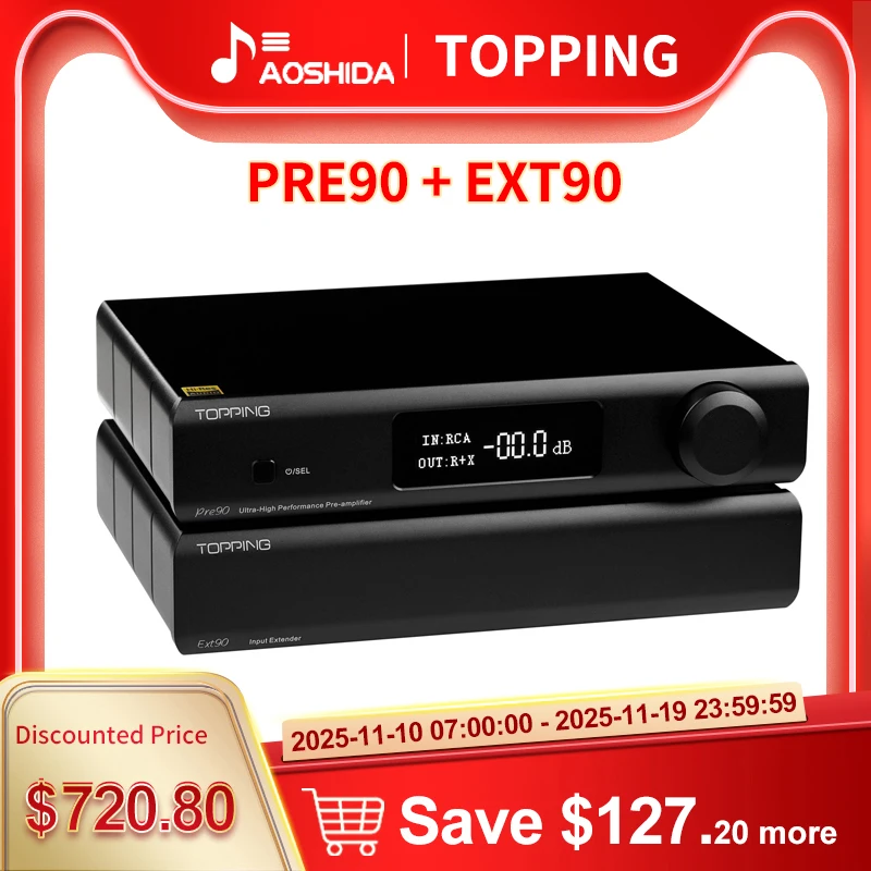 토핑 프리앰프 및 토핑 Ext90 입력 익스텐더, 2 * RCA + 4 * XLR NFCA 풀 밸런스드 앰프 릴레이, 저소음 HIFI 프리앰프