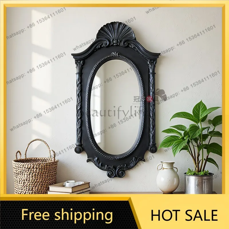 LS American retro wall hanging full-length mirror living room carved decoration bedroom special-shaped French fitting mirror