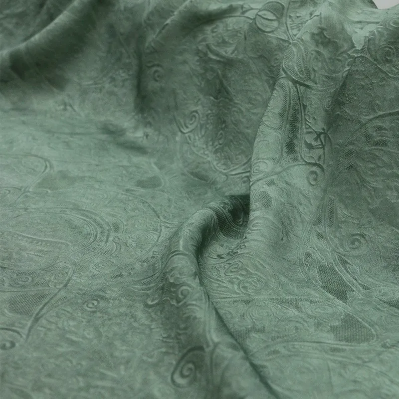 

Dirty green silk Sambo satin jacquard artistic style designer fabric