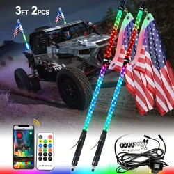 For Can-Am ATV UTV RZR Polaris Dune Buggy Offroad Truck 3FT/0.9M Spiral RGB LED Whip Lights RF Remote Control Lamp Antenna Whips