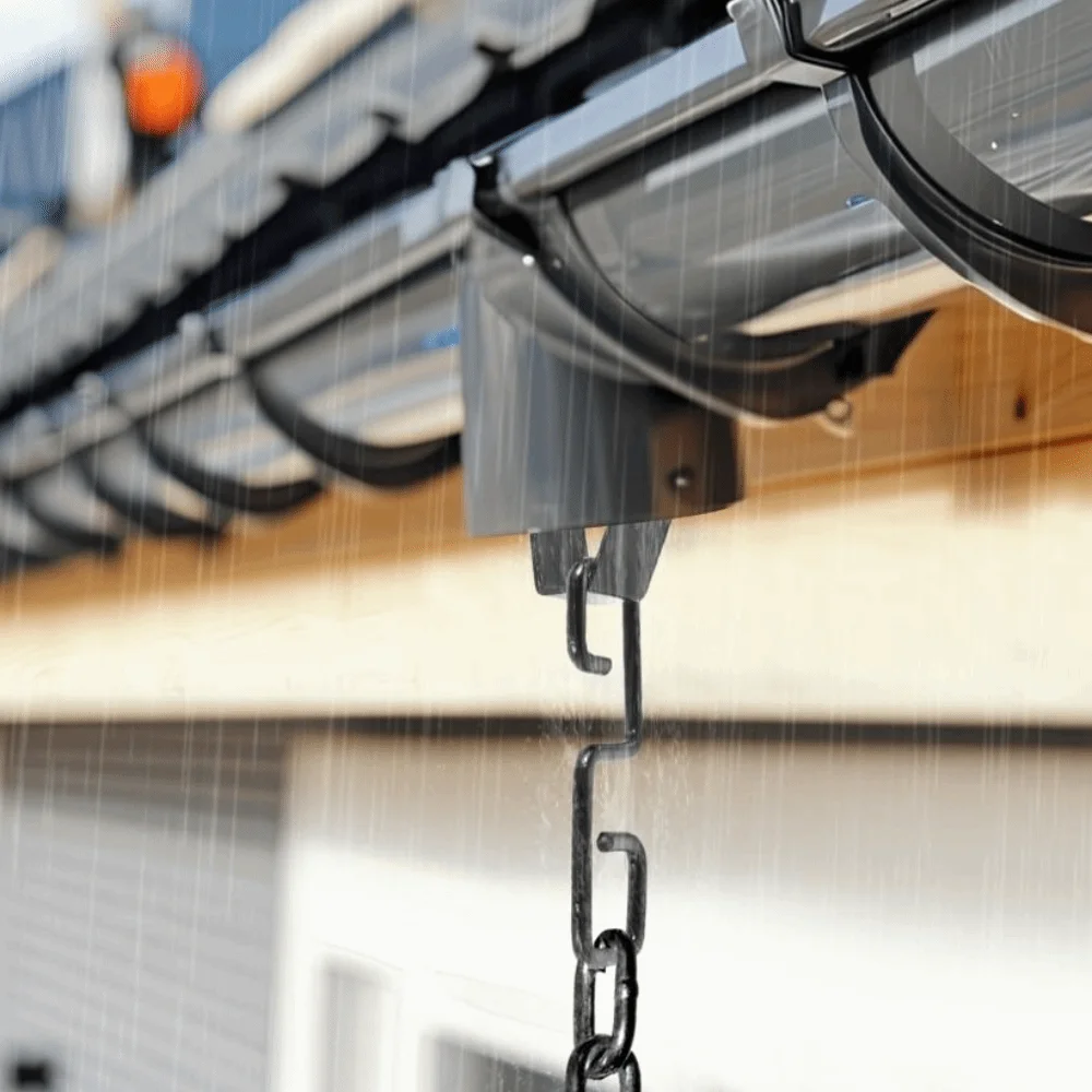 

Black Rain Chain Adapter Iron Heavy-Duty Rain Chain Hook Rain Chains V Shaped Design Downspout Connector Rainwater Collection