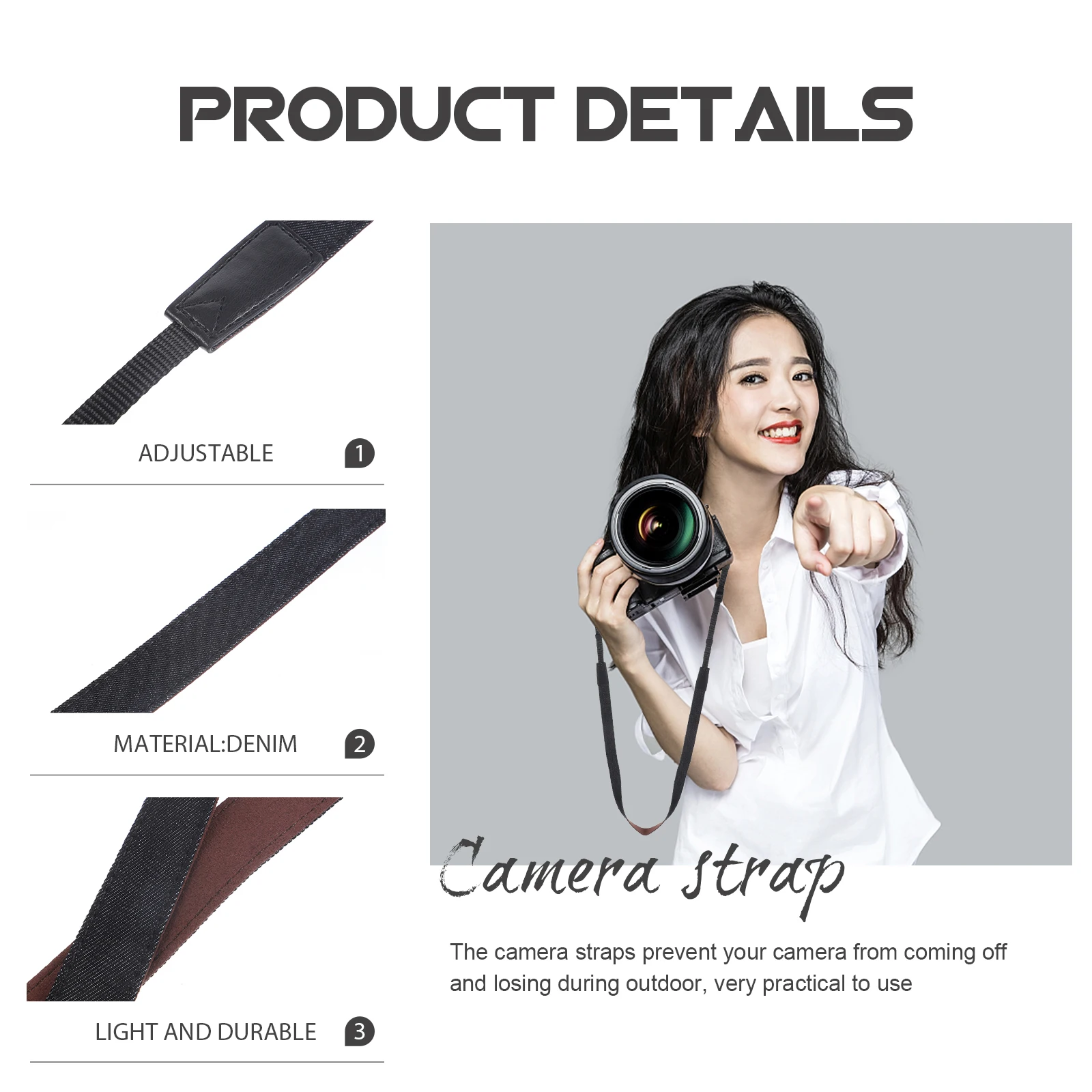 

2pcs Denim Camera Straps Adjustable Shoulder Dslr Camera Neck Belt For Men Women Durable Lightweight Sling Wrist Hand Strap