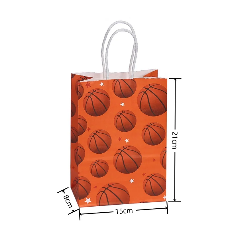 StoBag 24pcs Basketball Kraft paper Tote Bags Gift Packaging Kids Children for Candy Storage Baking Pouch Birthday Party Favors