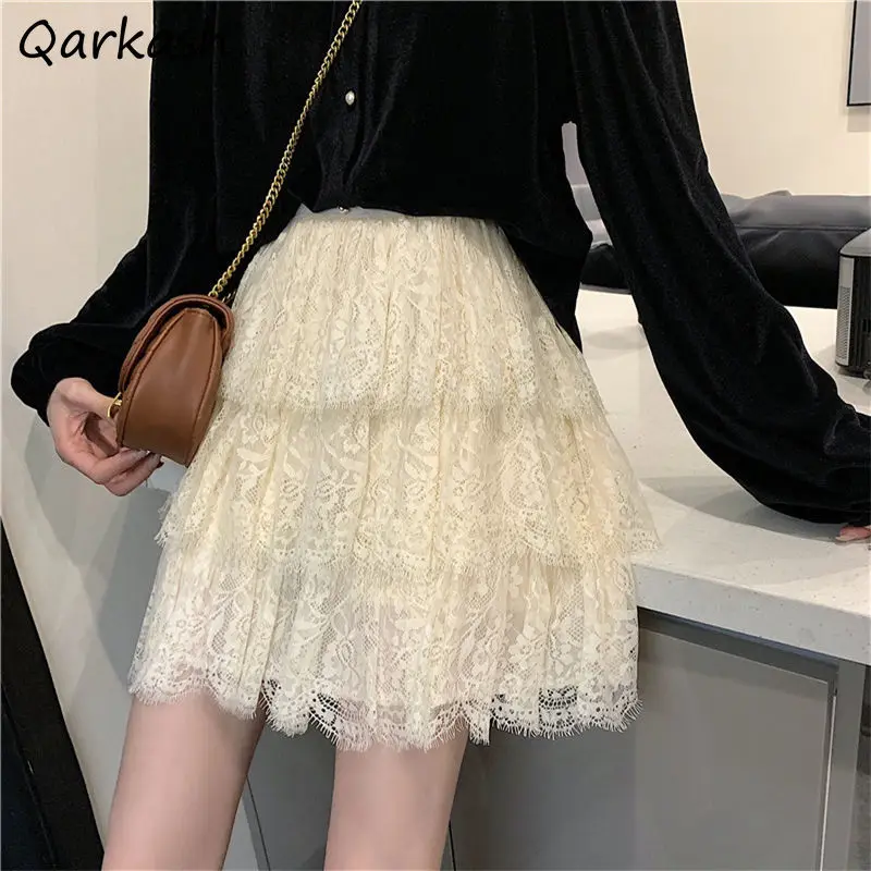 

Cake Skirts Women High Waist Versatile Fluffy A-Line Layered Safety Lace Sweet Lovely Girls Streetwear All-match Ulzzang Summer