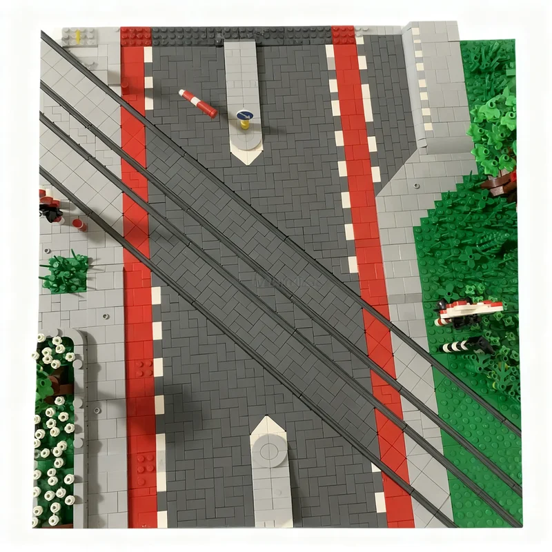 886개 MOC 대각선 트램 트랙 도로 자전거 경로 도시 모델 블록 건축 크리스마스 선물 장난감 교육용 어린이