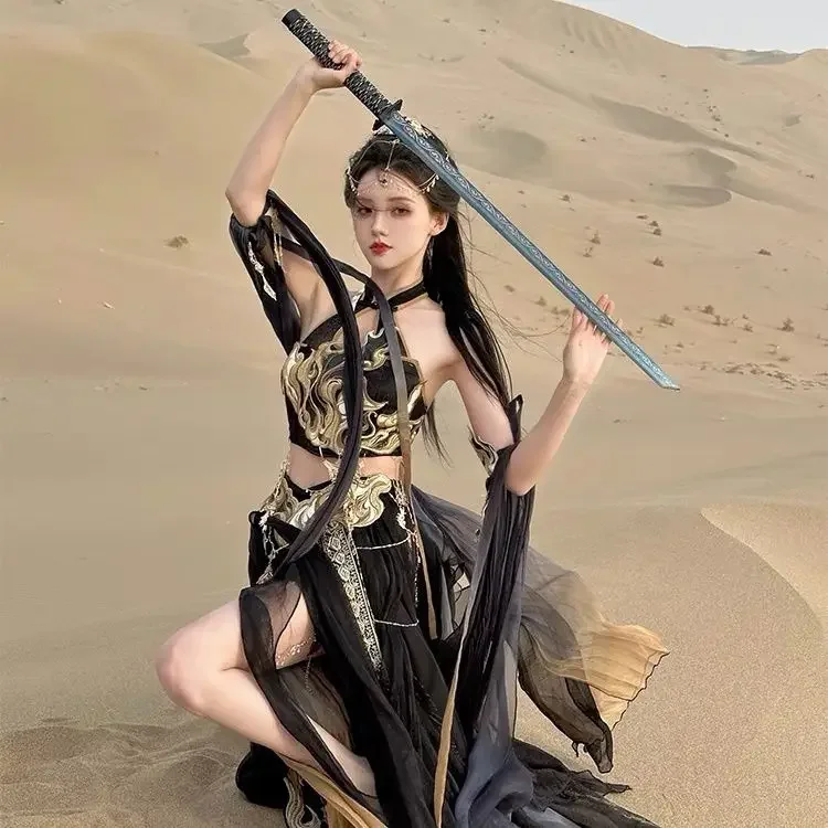 

Saintess Token Dunhuang Style Hanfu Exotic Charm Han Element Embroider Costume Xianxia Black and red Full Set