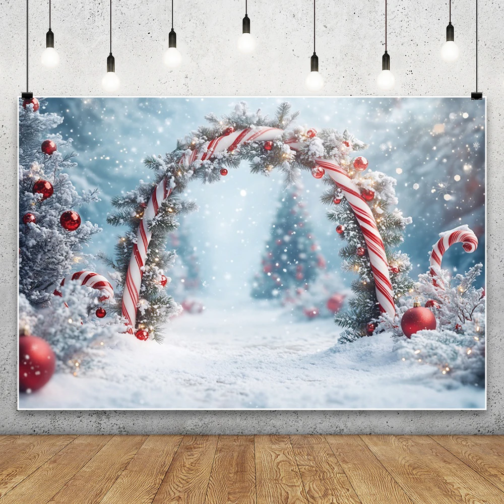 Зимний Рождественский фон для фотосъемки, арка, дверь, рождественская елка, подарки, домашний декор для вечеринки, детский портретный фотографический фон, реквизит