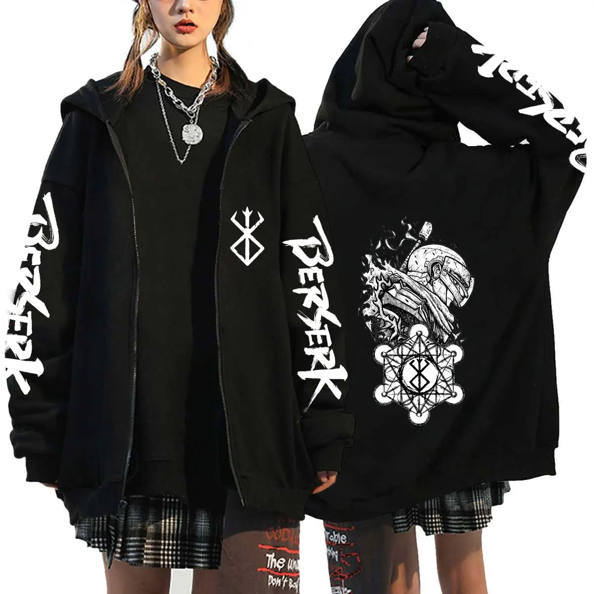 Japan Anime Berserker Harajuku Guts Augen Manga Zip Hoodies Sweatshirt Gothic Winter Pullover Mode Langarm Männer Sweatshirt