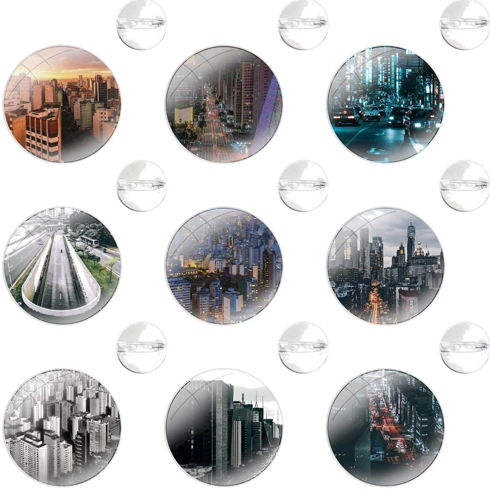 Glass Dome Brooches Badge Pins For Clothes Hat Shirt Lapel Bag Sao Paulo City Aerial Brazil