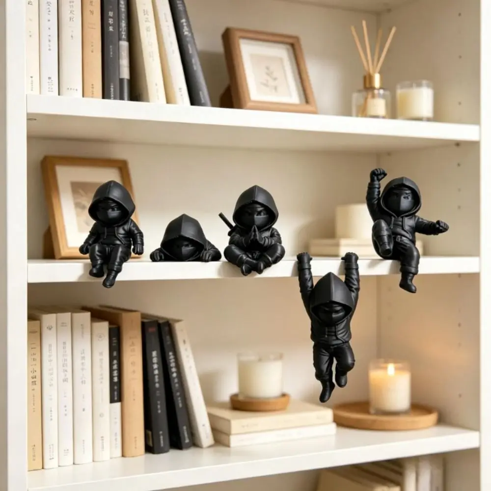 5 pcs 3D Printing Ninja Ornaments Mini Funny Hooded Man Figure Hanging Decor Five Action Postures Ninja Statue Bookshelf