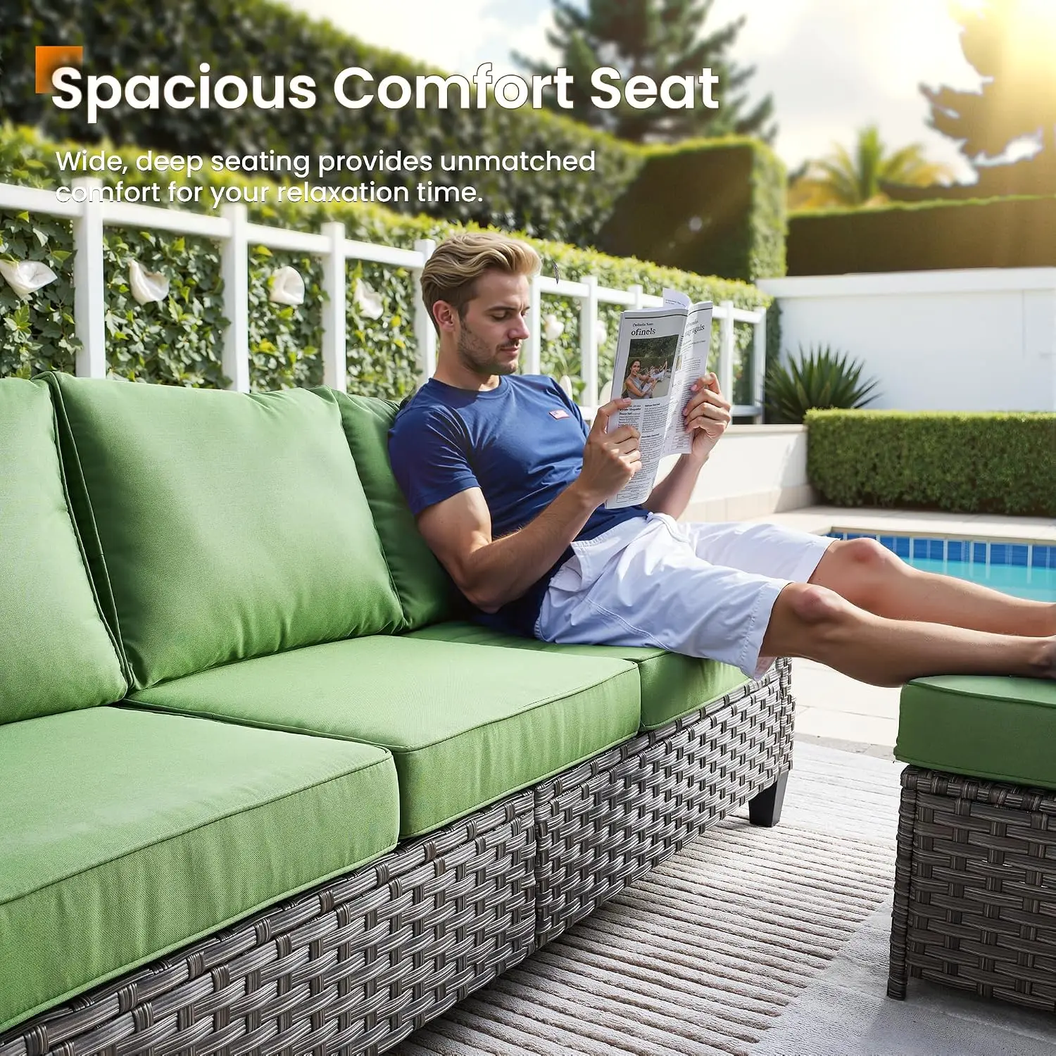 5 Pcs Patio Conversation Set for 7 Seats, Rattan Wicker Outdoor Patio Furniture Set, 2 x Single Chair, 2 x Ottoman,, Customized